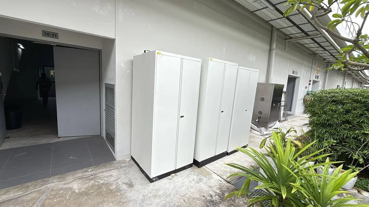 Metal storage cupboards catalogued during an on-site asset and waste audit